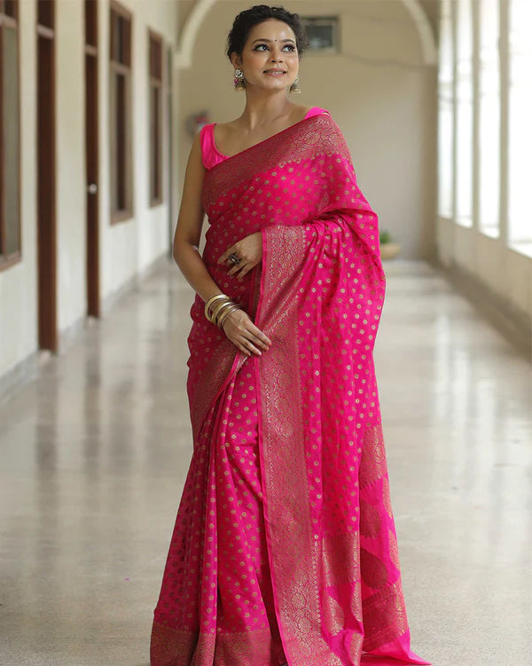 Womenline Pink Color Banarasi Jacquard Soft Silk Saree