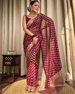Womenline Beautiful Maroon Color Banarasi Jacquard Weaving Saree
