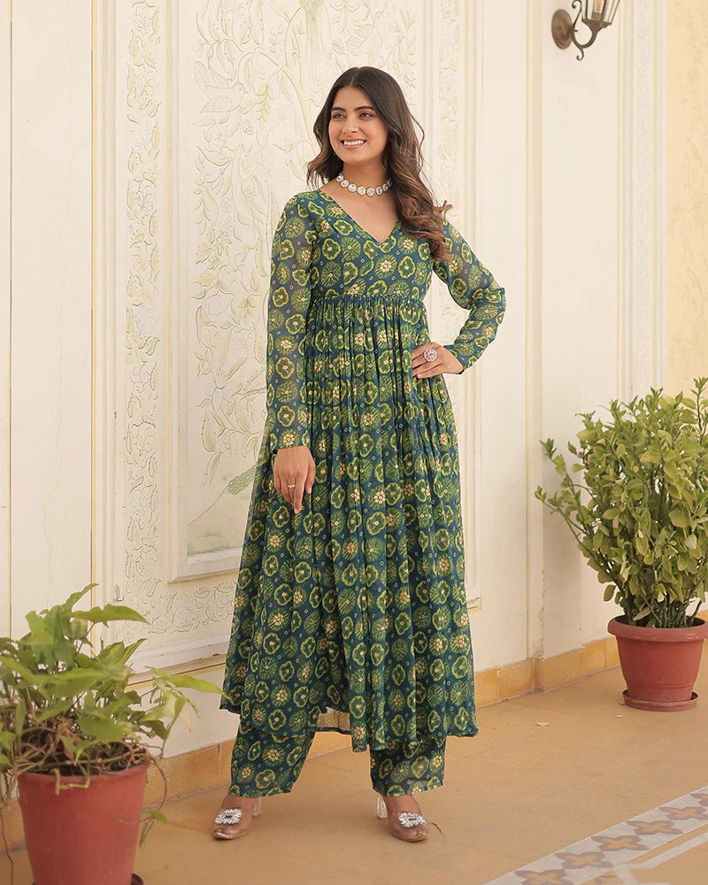 Womenline Designer Rama Color Georgette Printed Co-Ord Set