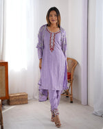 Womenline Light Purple Color Chinon Silk Three Piece Kurti Suit