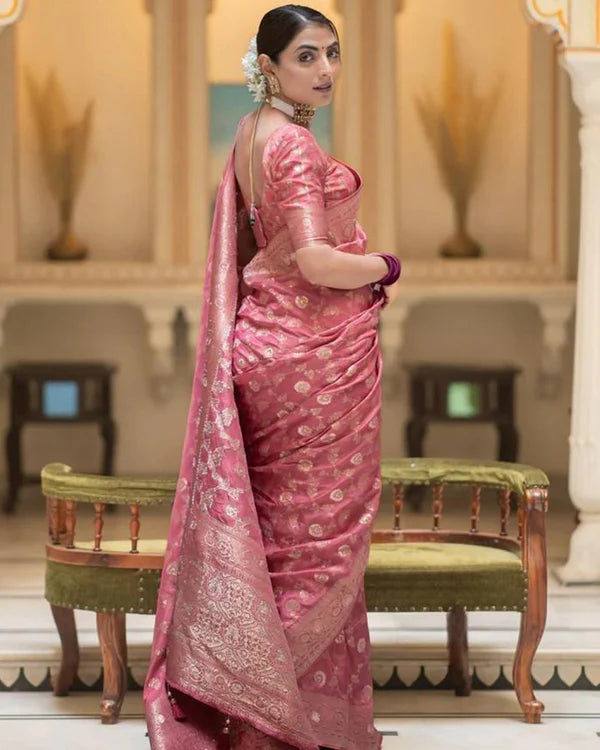 Womenline Orange Color Banarasi Jacquard With Zari Work Saree