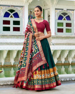 Womenline Green Color Tussar Silk Patola Printed Half Saree