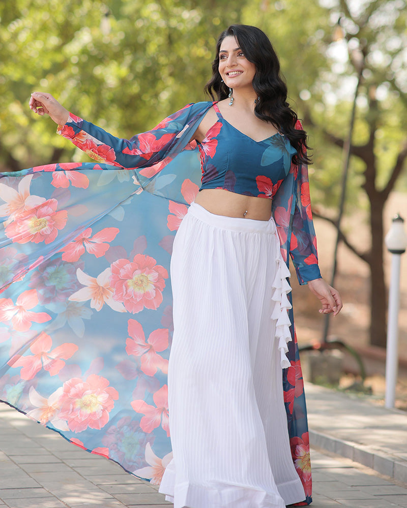 Womenline White Color Faux Georgette Lehenga Choli