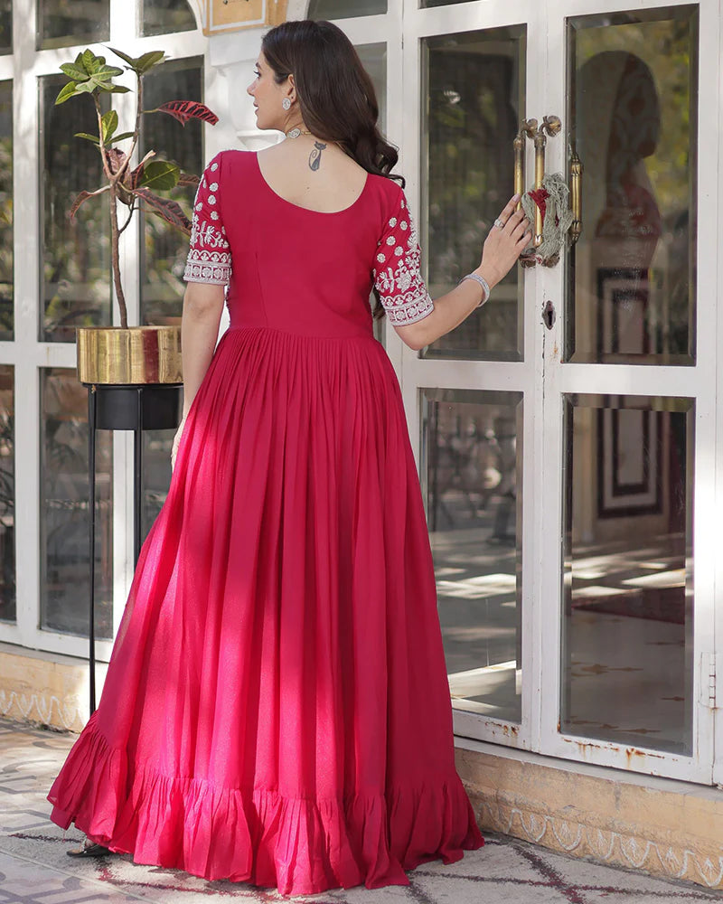 Womenline Rani Pink Color Western Style Embroidered Lehenga Choli