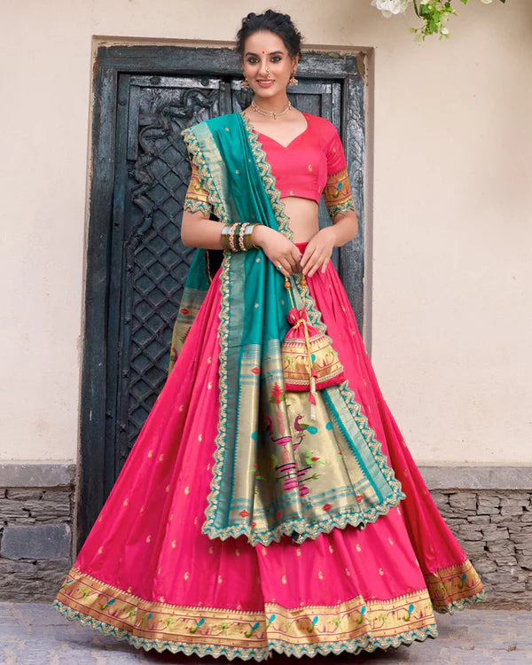 Womenline Pink Color Jacquard Silk Half Saree
