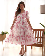 Womenline Baby Pink Color Georgette Floral Printed Tunic