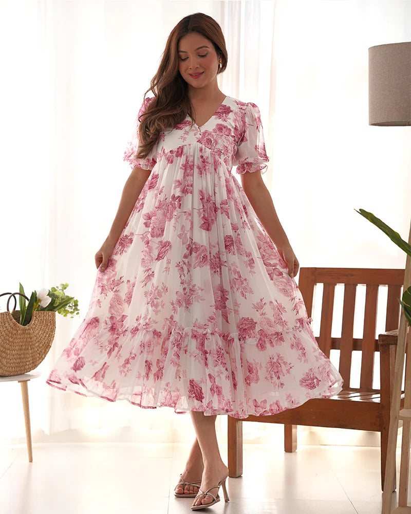 Womenline Baby Pink Color Georgette Floral Printed Tunic
