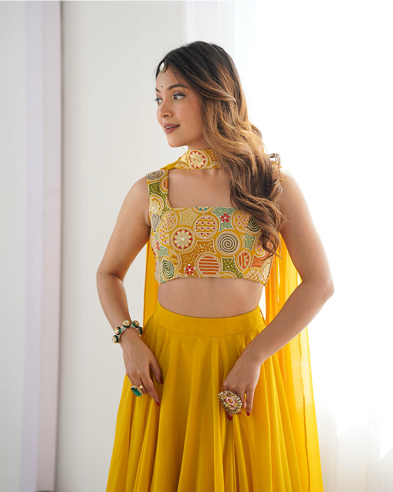Womenline Yellow Color Pure Soft Georgette Lehenga Choli