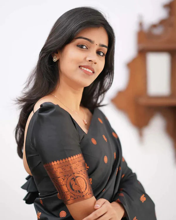 Womenline Black Color Banarasi Jacquard Soft Silk Saree