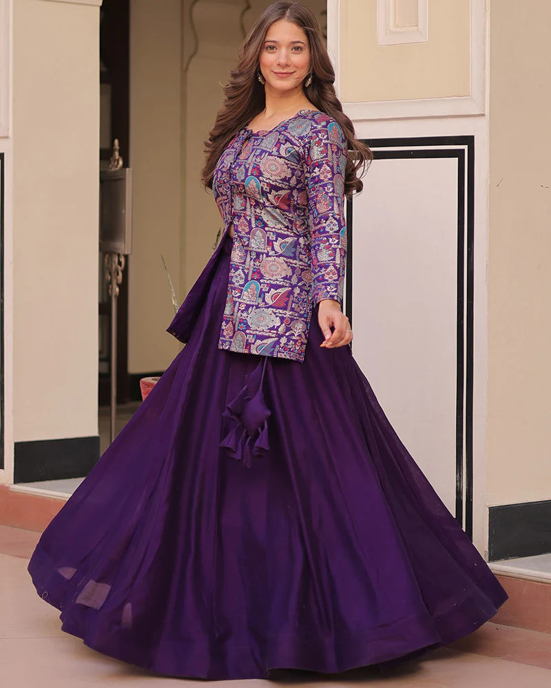 Womenline Purple Color Western Style Shimmer Lehenga Choli