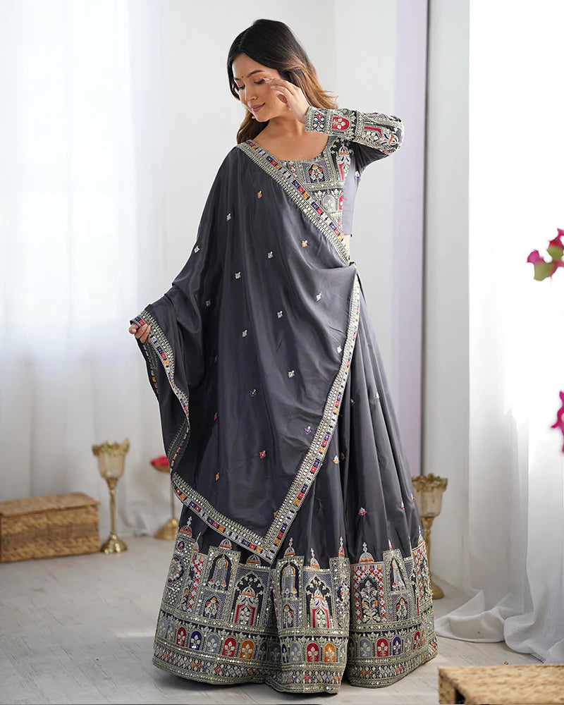 Womenline Black Color Natural Crepe silk Lehenga Choli