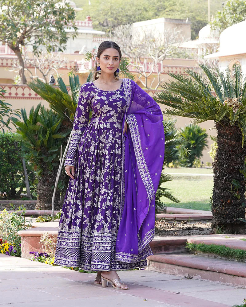 Womenline Designer Purple Color Sequence embroidered Viscose Jacquard Gown With Dupatta