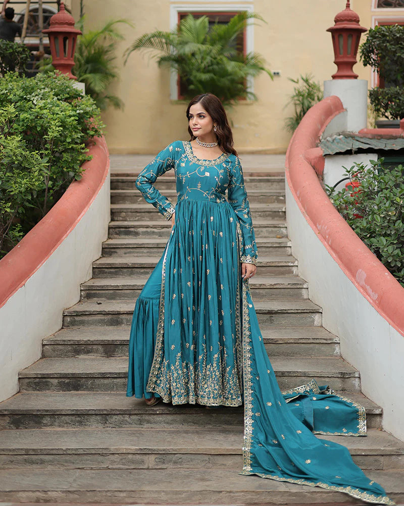 Womenline Rama Color Designer Three Piece Sharara Suit
