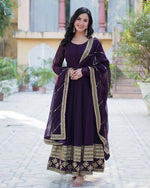Womenline Exclusive Dark Wine Color Attractive Sequence Embroidery Work Gown
