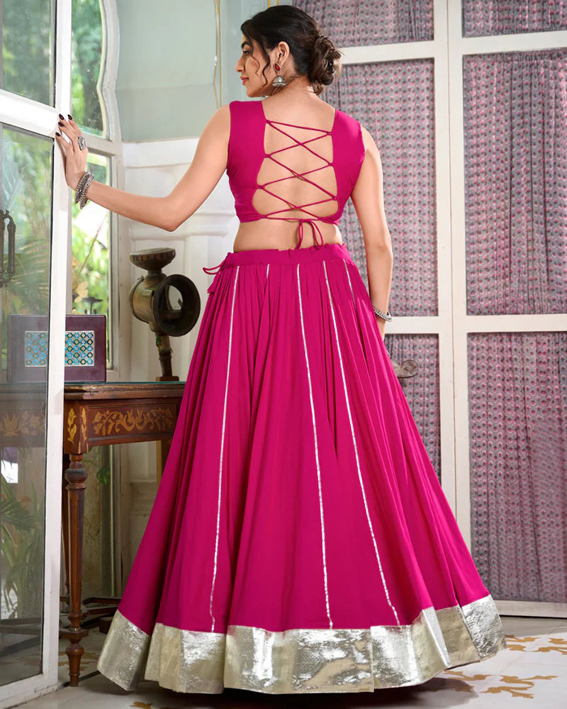 Womenline Pink Color Rayon Navratri Cowrie Touch Up Lehenga Choli