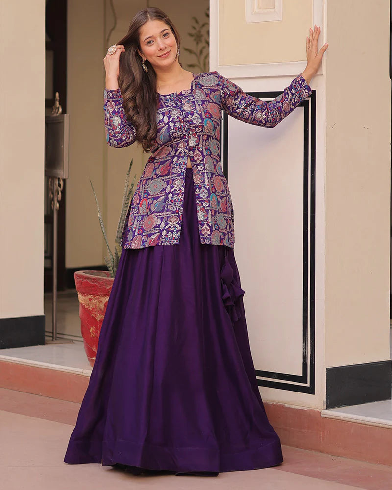 Womenline Purple Color Western Style Shimmer Lehenga Choli