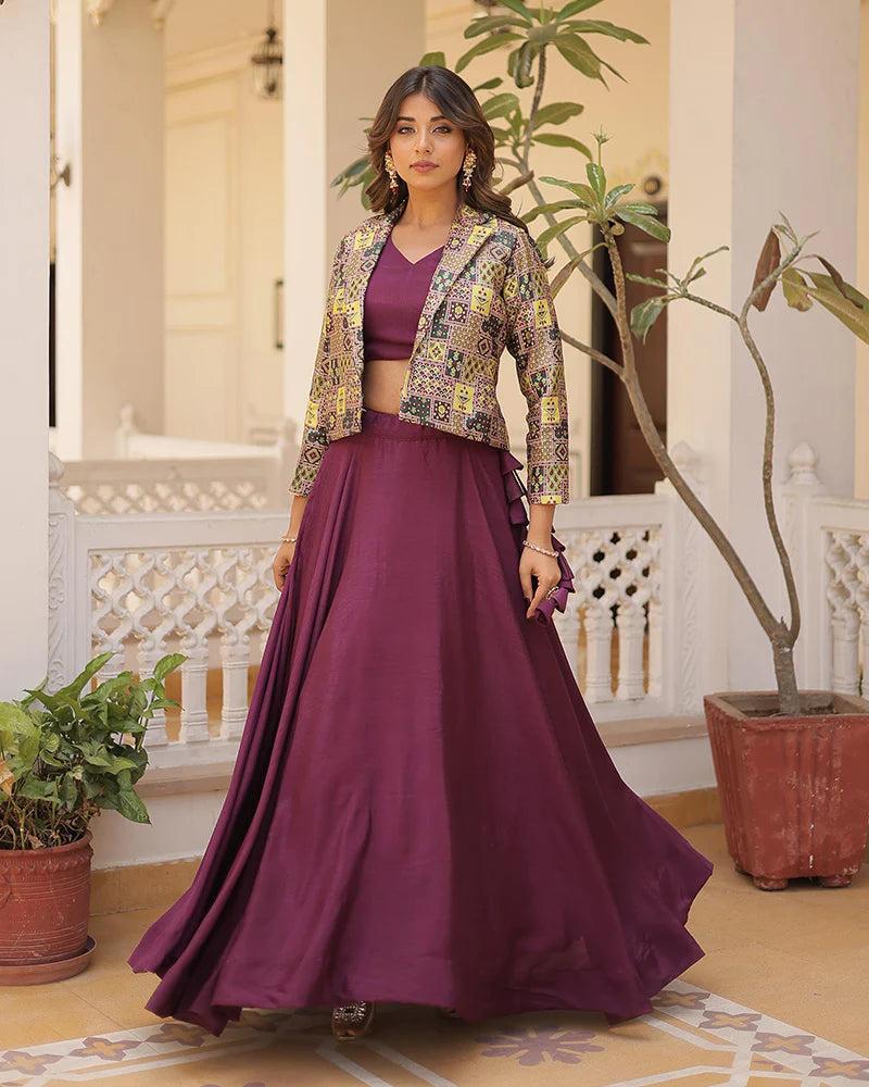 Womenline Wine Color Pure Chinnon Lehenga Choli