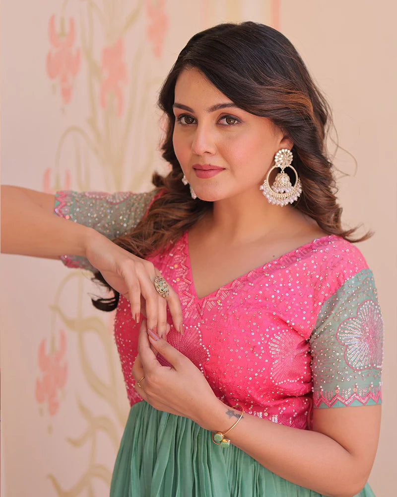 Womenline Pink Color Gold Crush Embroidered work Gown