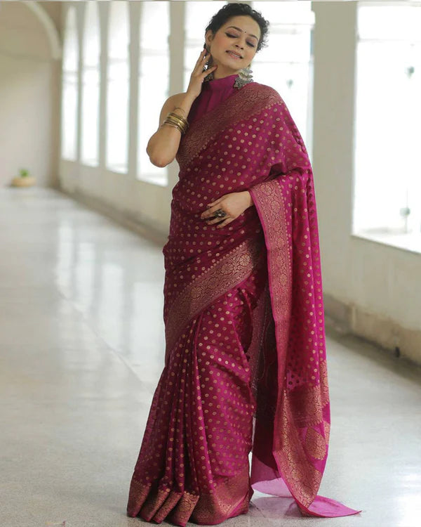 Womenline Wine Color Banarasi Jacquard Soft Silk Saree