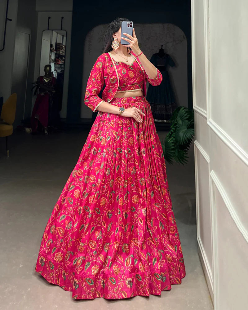 Womenline Pink Color Tussar Silk Lehenga Choli