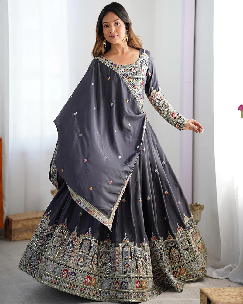 Womenline Black Color Natural Crepe silk Lehenga Choli