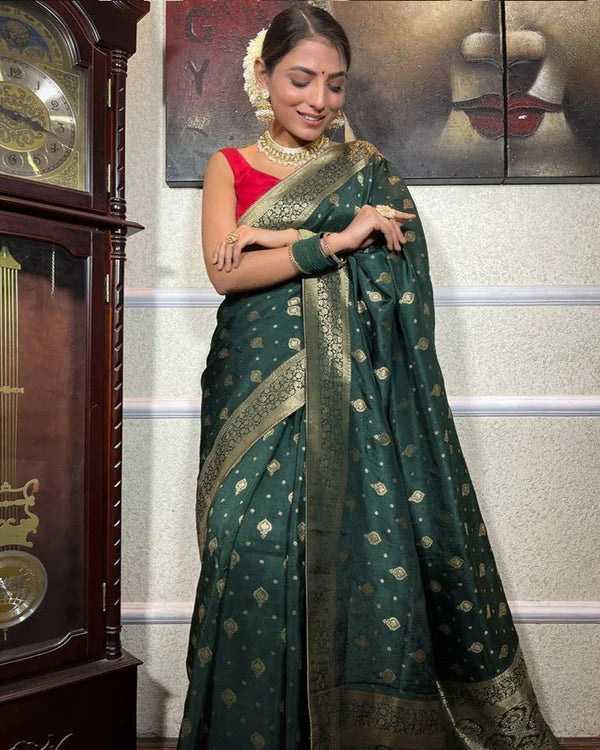 Womenline Green Color Small Butti Design Banarasi Soft Silk Saree