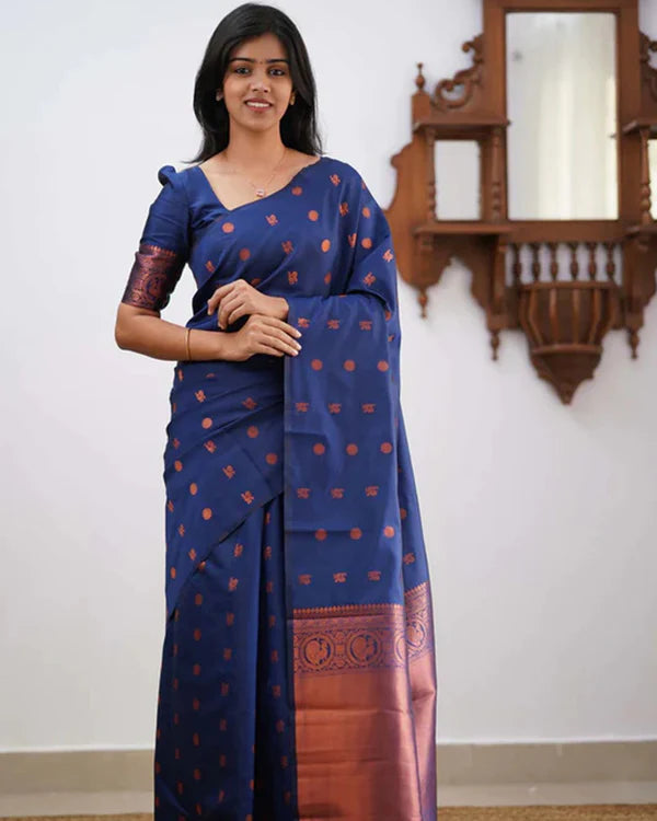 Womenline Navy Blue Color Banarasi Jacquard Soft Silk Saree