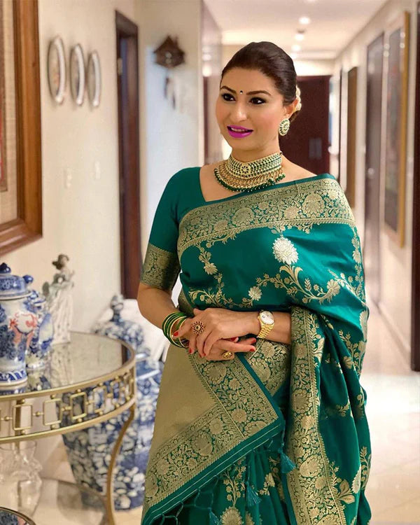 Womenline Firozi Color Banarasi Soft Silk Saree