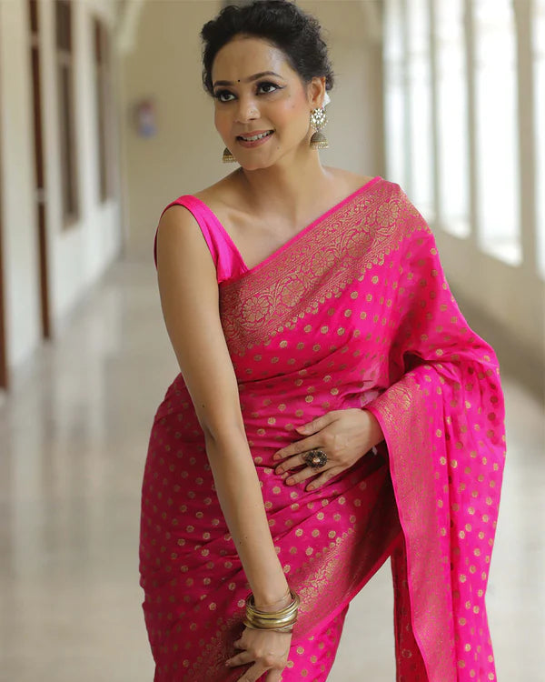 Womenline Pink Color Banarasi Jacquard Soft Silk Saree