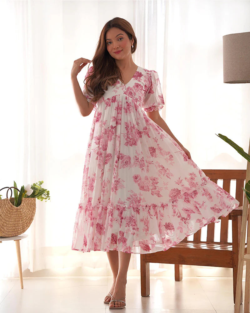 Womenline Baby Pink Color Georgette Floral Printed Tunic