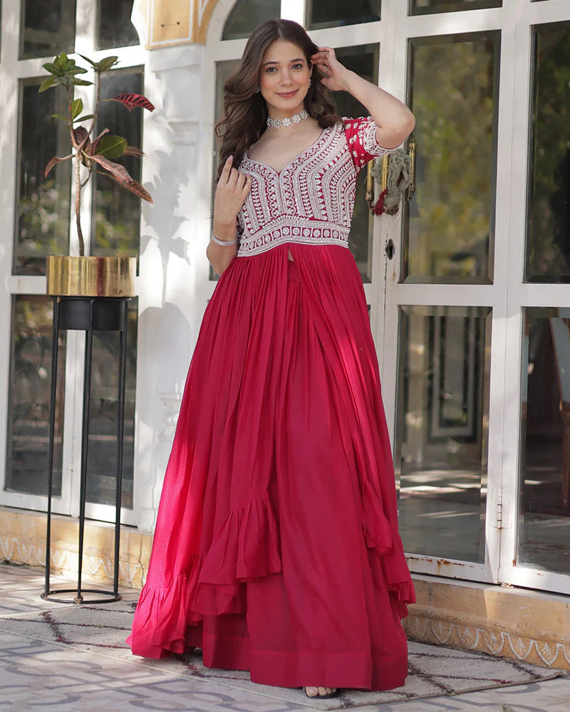 Womenline Rani Pink Color Western Style Embroidered Lehenga Choli