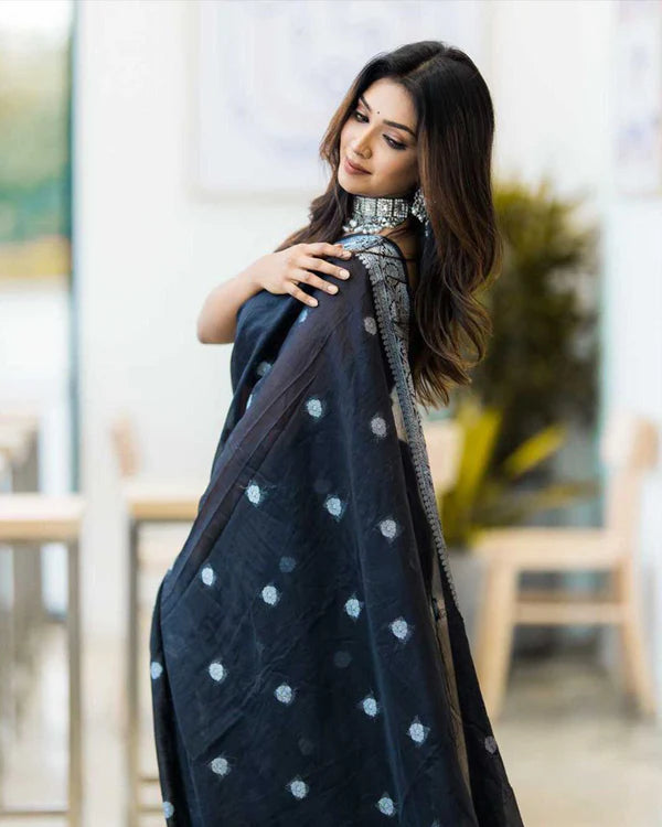 Womenline New Design Black Color Soft Cotton Saree