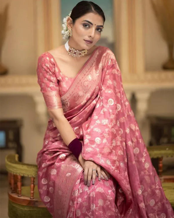 Womenline Orange Color Banarasi Jacquard With Zari Work Saree