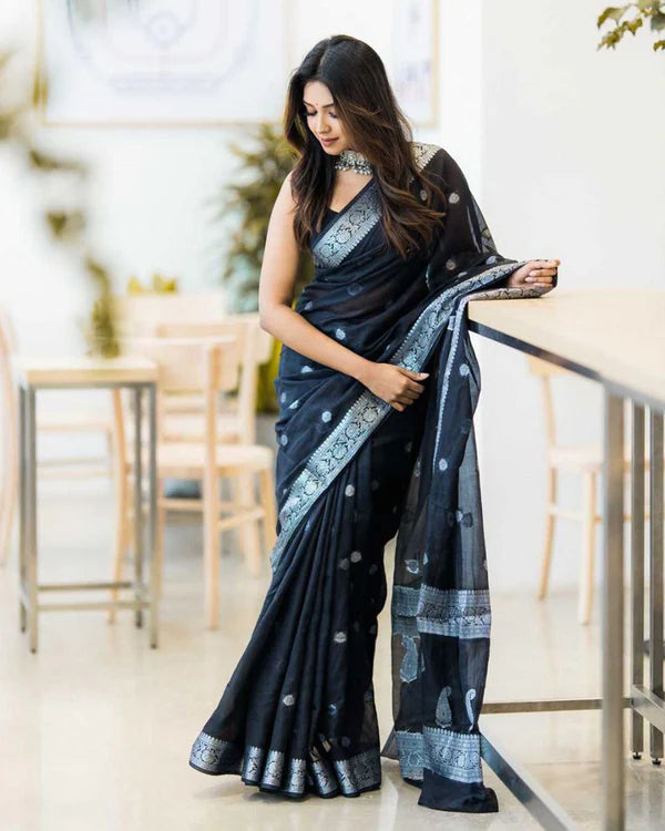 Womenline New Design Black Color Soft Cotton Saree