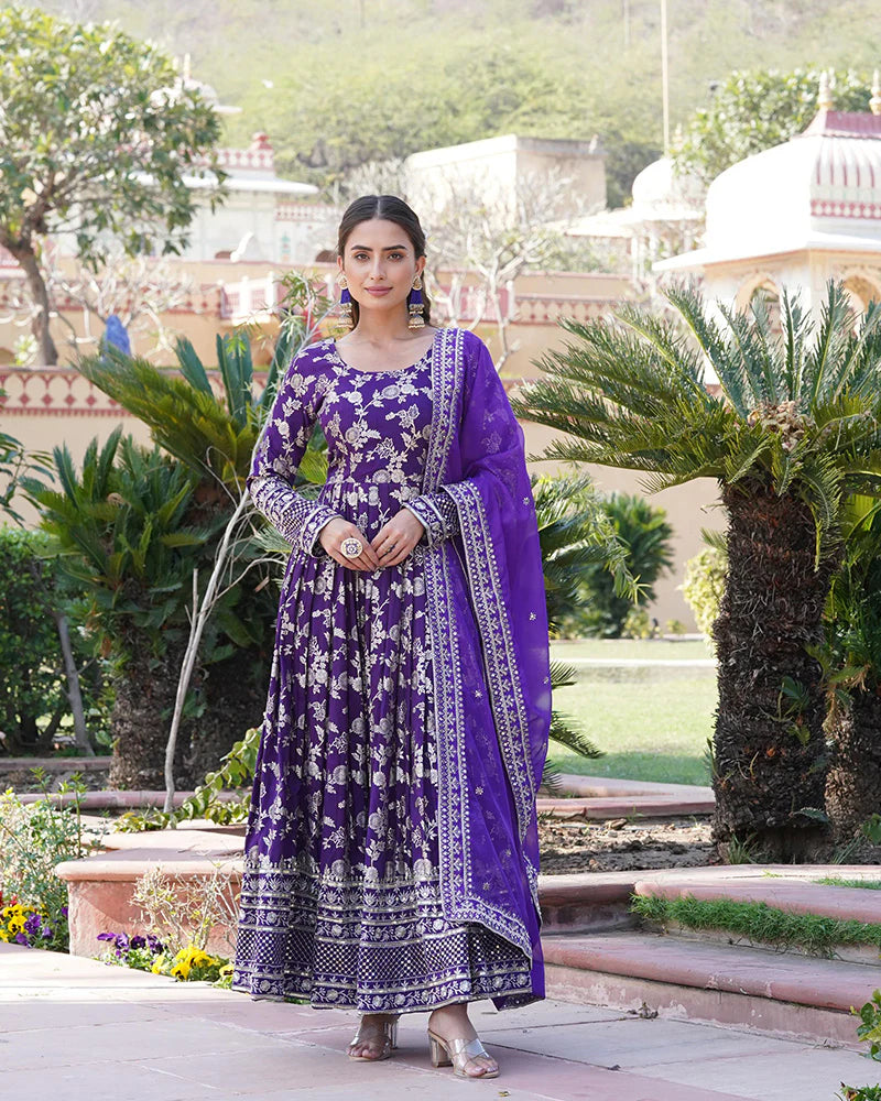Womenline Designer Purple Color Sequence embroidered Viscose Jacquard Gown With Dupatta