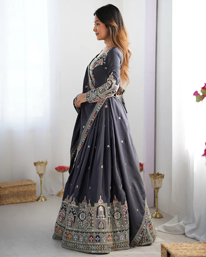 Womenline Black Color Natural Crepe silk Lehenga Choli