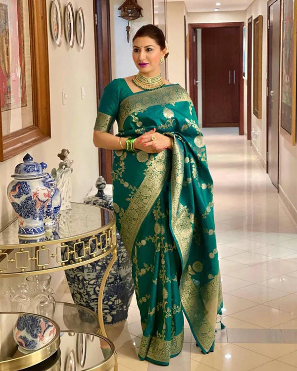 Womenline Firozi Color Banarasi Soft Silk Saree