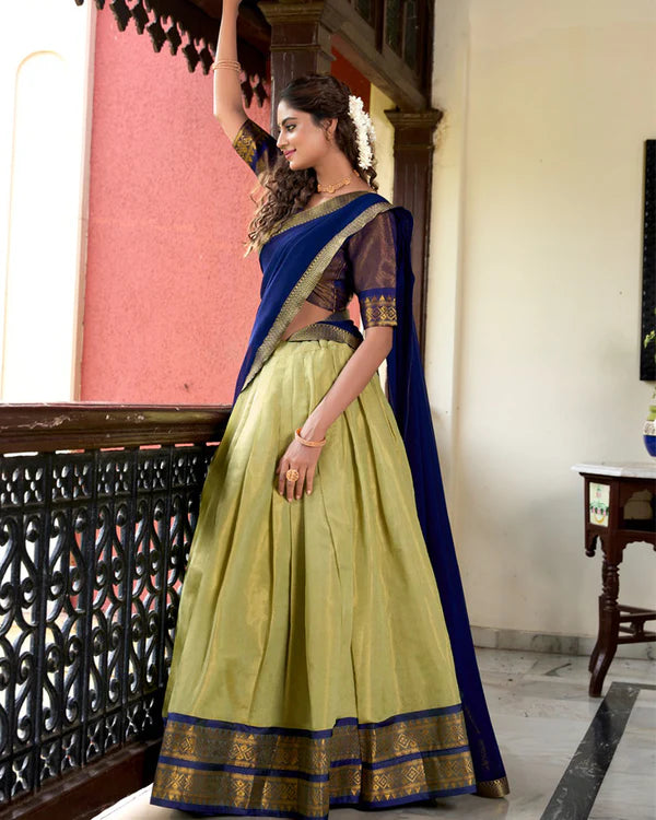 Womenline Pista Color Kanchipuram Half Saree