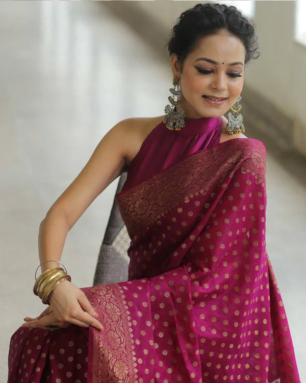 Womenline Wine Color Banarasi Jacquard Soft Silk Saree