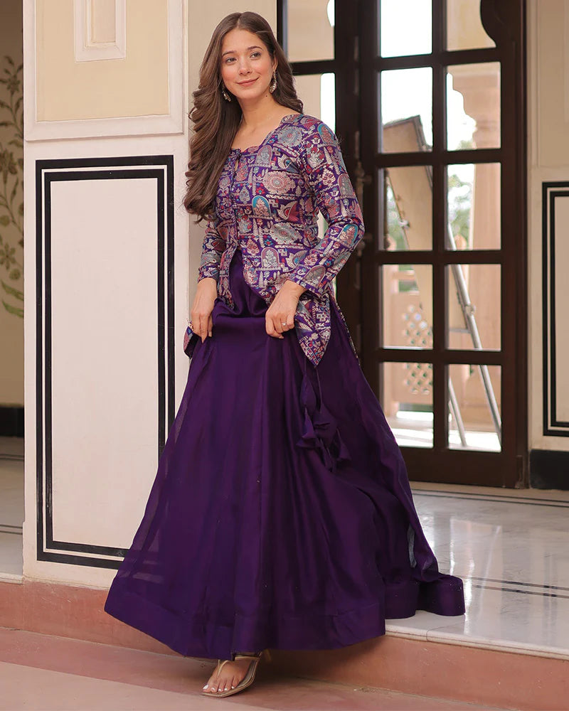 Womenline Purple Color Western Style Shimmer Lehenga Choli