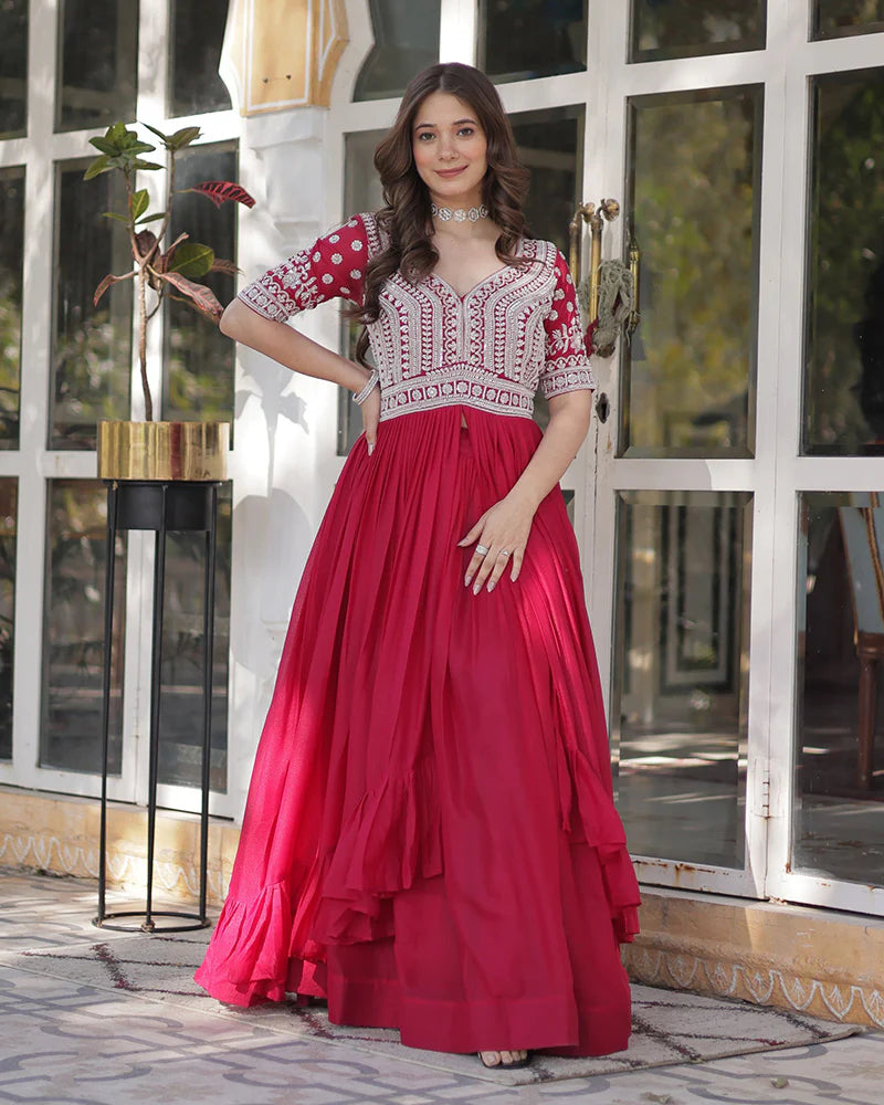 Womenline Rani Pink Color Western Style Embroidered Lehenga Choli