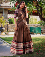 Womenline Brown Color Pure Chanderi Plain Half Saree