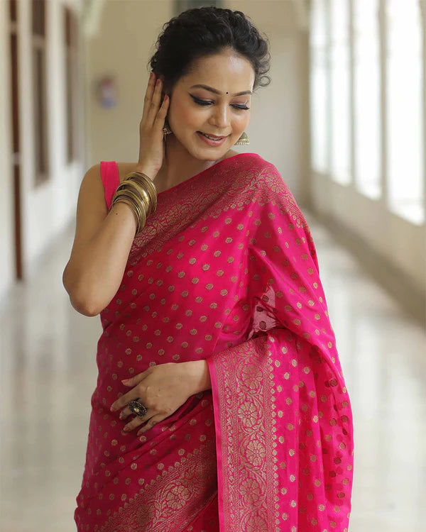 Womenline Pink Color Banarasi Jacquard Soft Silk Saree