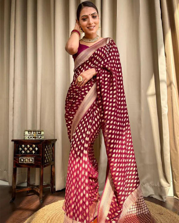 Womenline Beautiful Maroon Color Banarasi Jacquard Weaving Saree