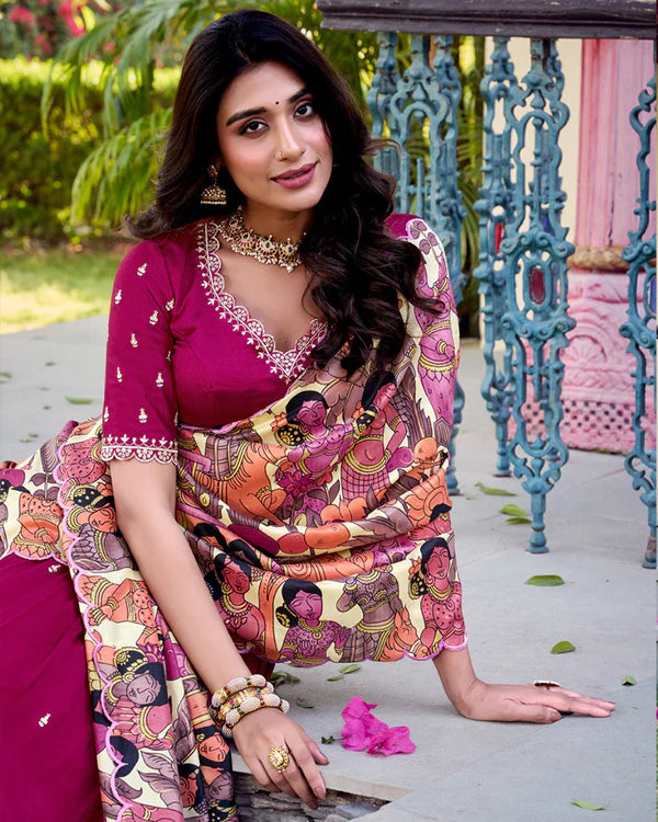 Womenline Pink Color Vichitra Silk Embroidered Half Saree
