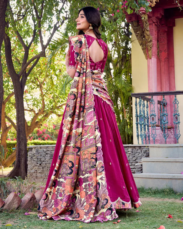 Womenline Pink Color Vichitra Silk Embroidered Half Saree