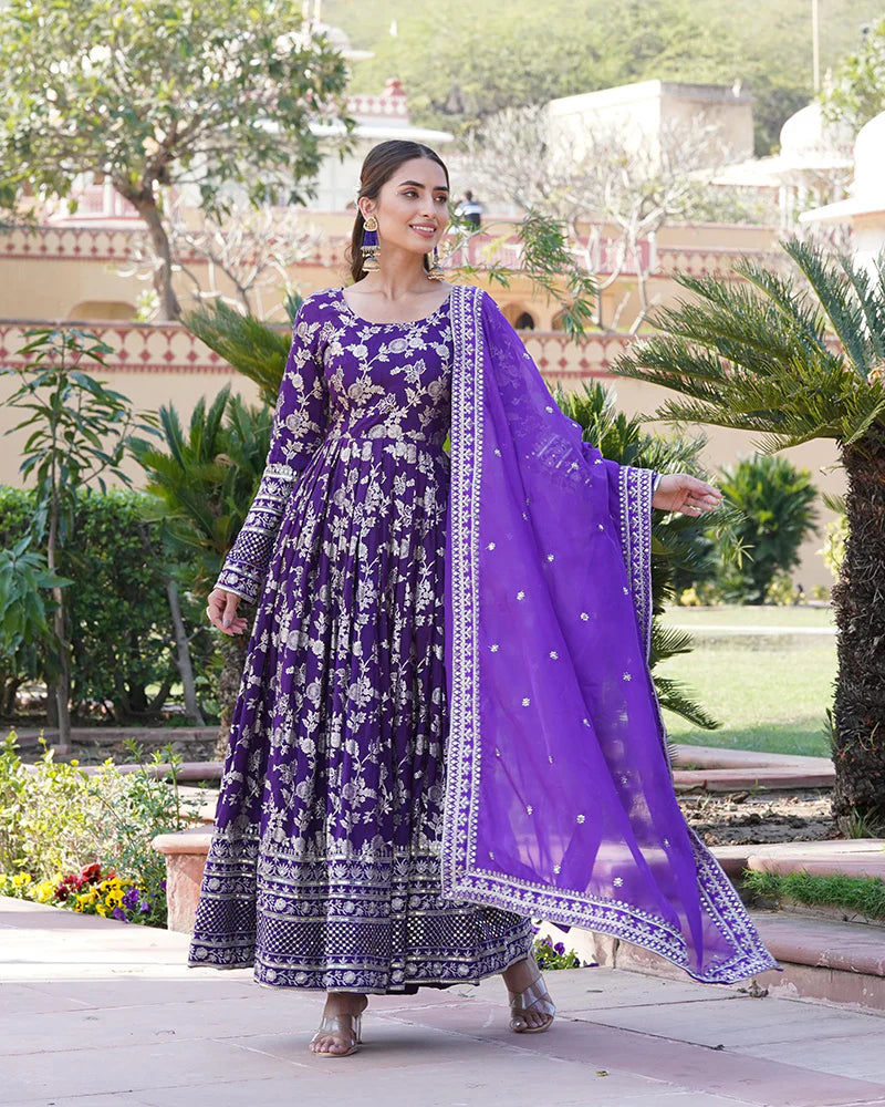 Womenline Designer Purple Color Sequence embroidered Viscose Jacquard Gown With Dupatta