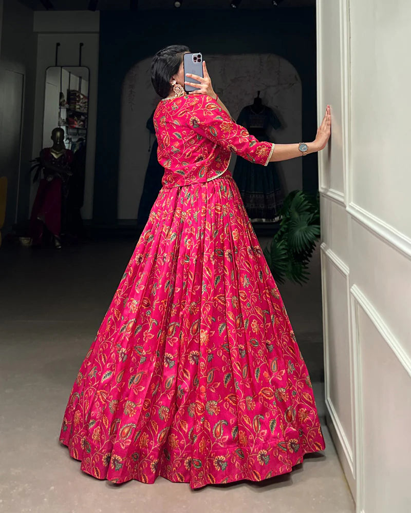 Womenline Pink Color Tussar Silk Lehenga Choli