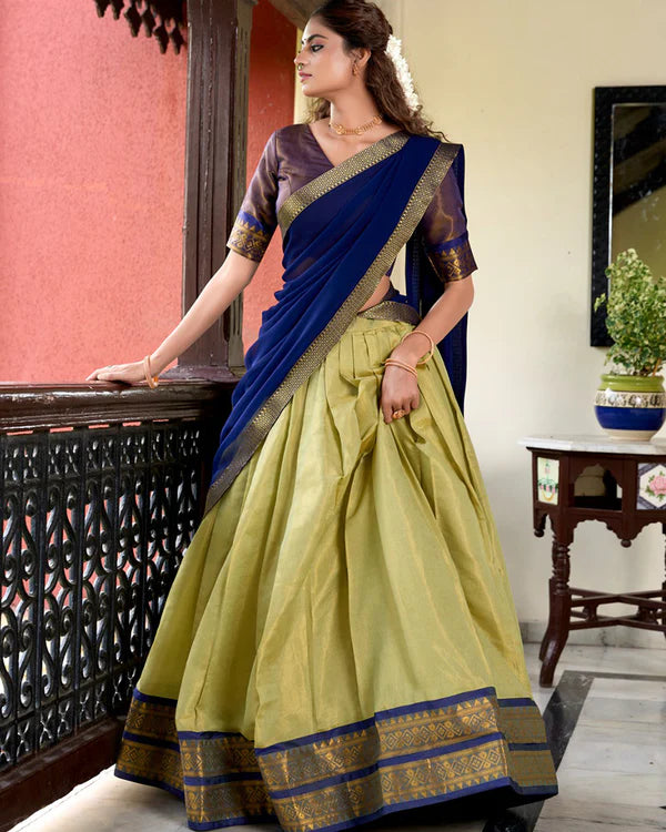 Womenline Pista Color Kanchipuram Half Saree