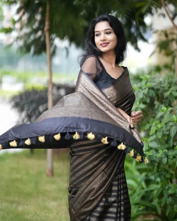 Womenline Black color Soft banarasi Silk Saree